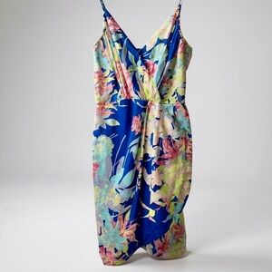 Yumi Kim Jayne Faux Wrap Blue Floral Silk Mini Dress